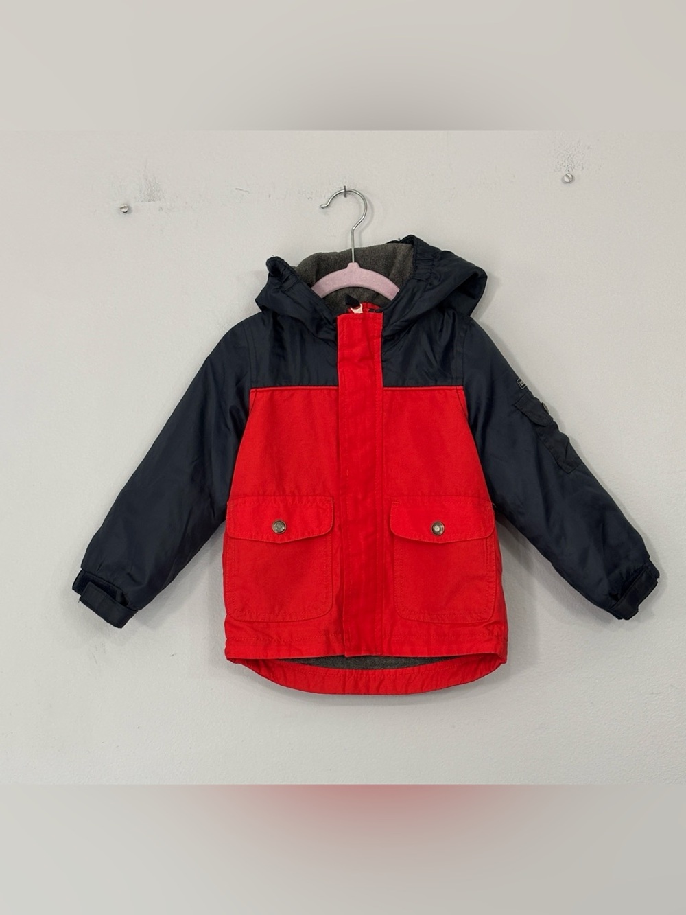 Oshkosh B’Gosh Toddler Boys Red Navy Blue Fleece Lined Full Zip Jacket Coat 2T